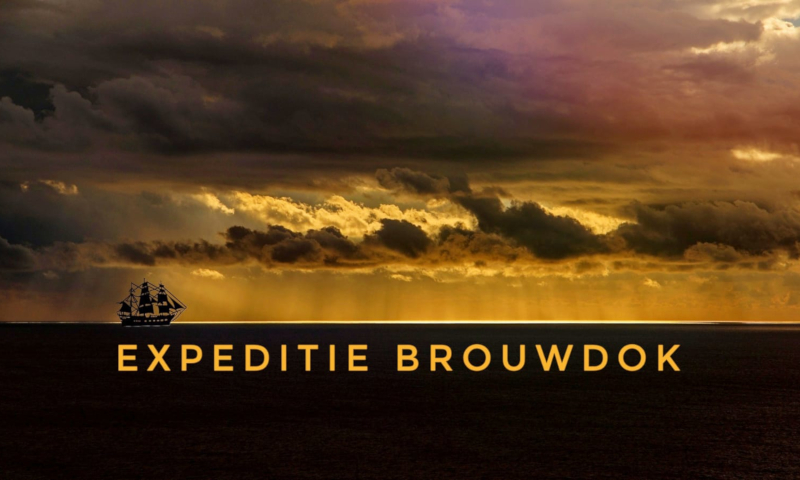 Expeditie Brouwdok banner met een bootje op zee
